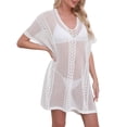 thumbnail image 2 of qelini Beach Cover up for Women Knitted Short Sleeve Beach Dress Cut Out Solid Color Cover Up Summer Vocation, 2 of 8