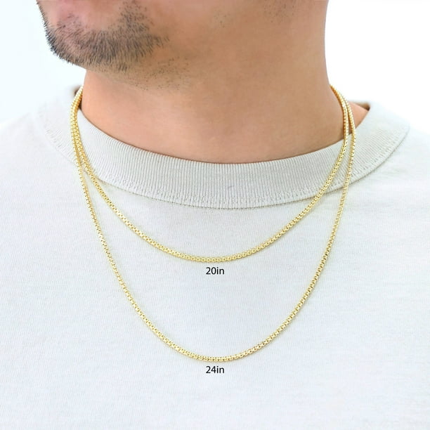 Nuragold 14k Real Yellow Gold Round Box 2.5mm Venetian LInk Chain