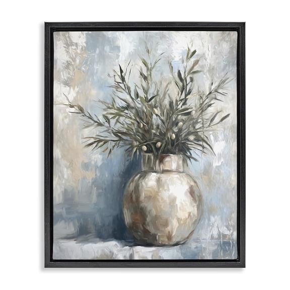 Stupell Industries Potted Olive Branches Botanical & Floral Painting Black Floater Framed Canvas Art Print Wall Art, 17 x 21