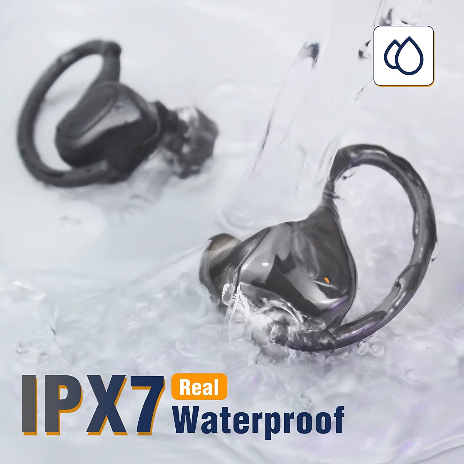 Wireless Earbuds with Earhooks for Small Ears, Mini Bluetooth Earbuds with Microphone, IPX7 Waterproof, 24H Playtime, Wireless Earphones for Sport and Working Out, Black (BE1039)