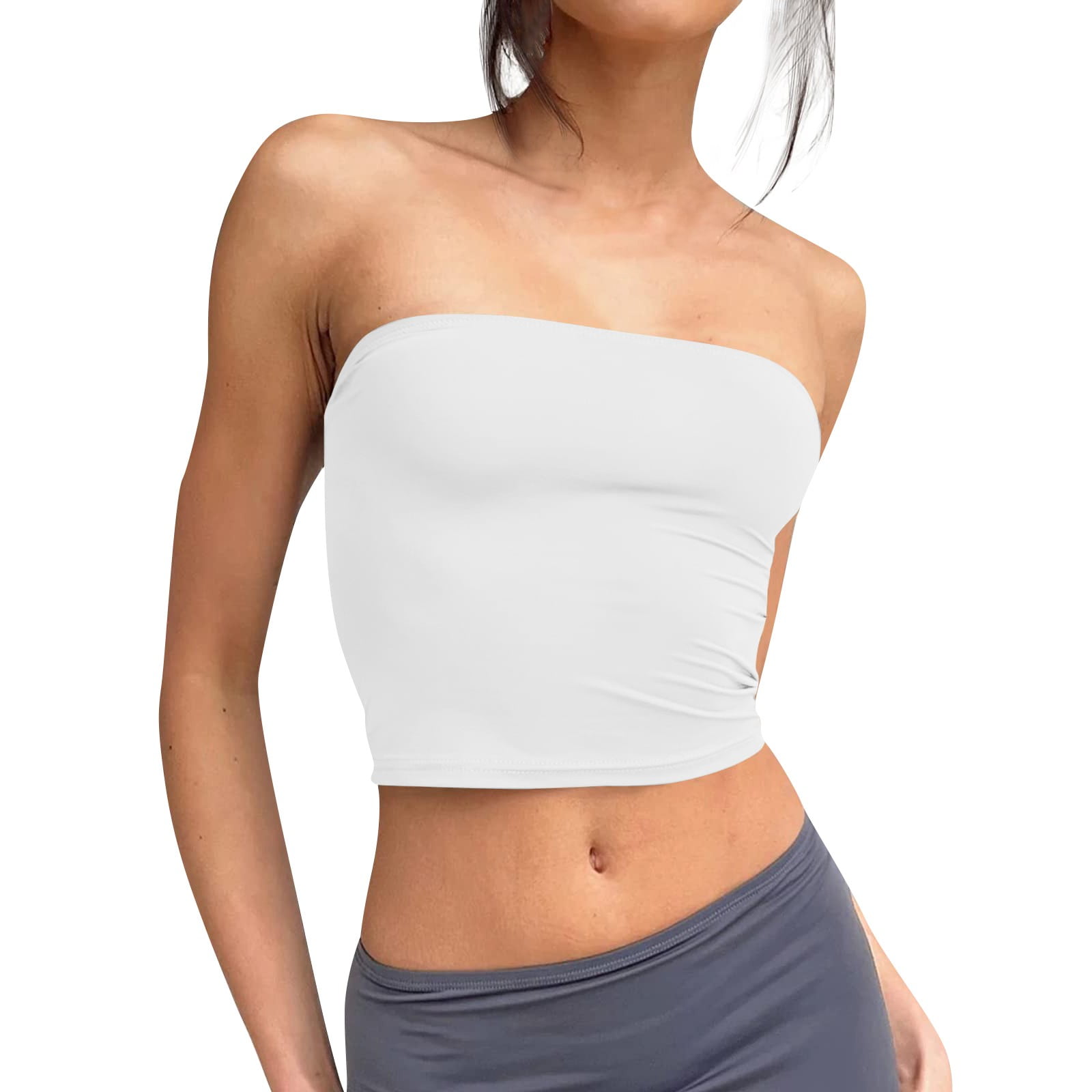 YDKZYMD Tube Tops for Women Bandeau Strapless Cute Y2k Basic