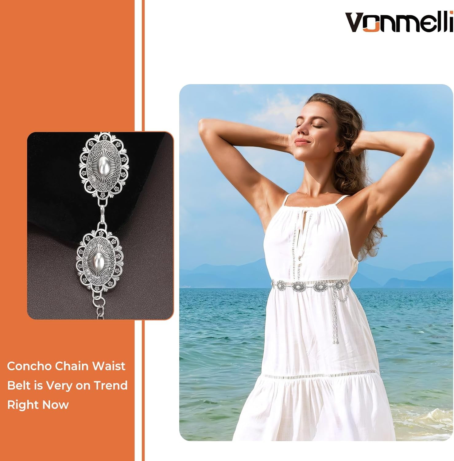 Western Chain Belt for Women Concho Silver Link Chain Belts 