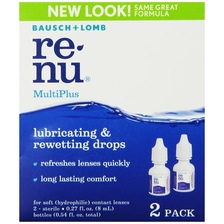 Bausch & Lomb ReNu MultiPlus Lubricating & Rewetting Drops, 2-Count, 0.27-Ounce (Best Rewetting Drops For Contacts)