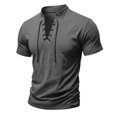 thumbnail image 2 of Fabrcox Mens Shirts Short Sleeve Lace Up V Neck T Shirts for Men Regular Fit Breathable Lightweight Workout Mens Summer Shirt Gray S, 2 of 7