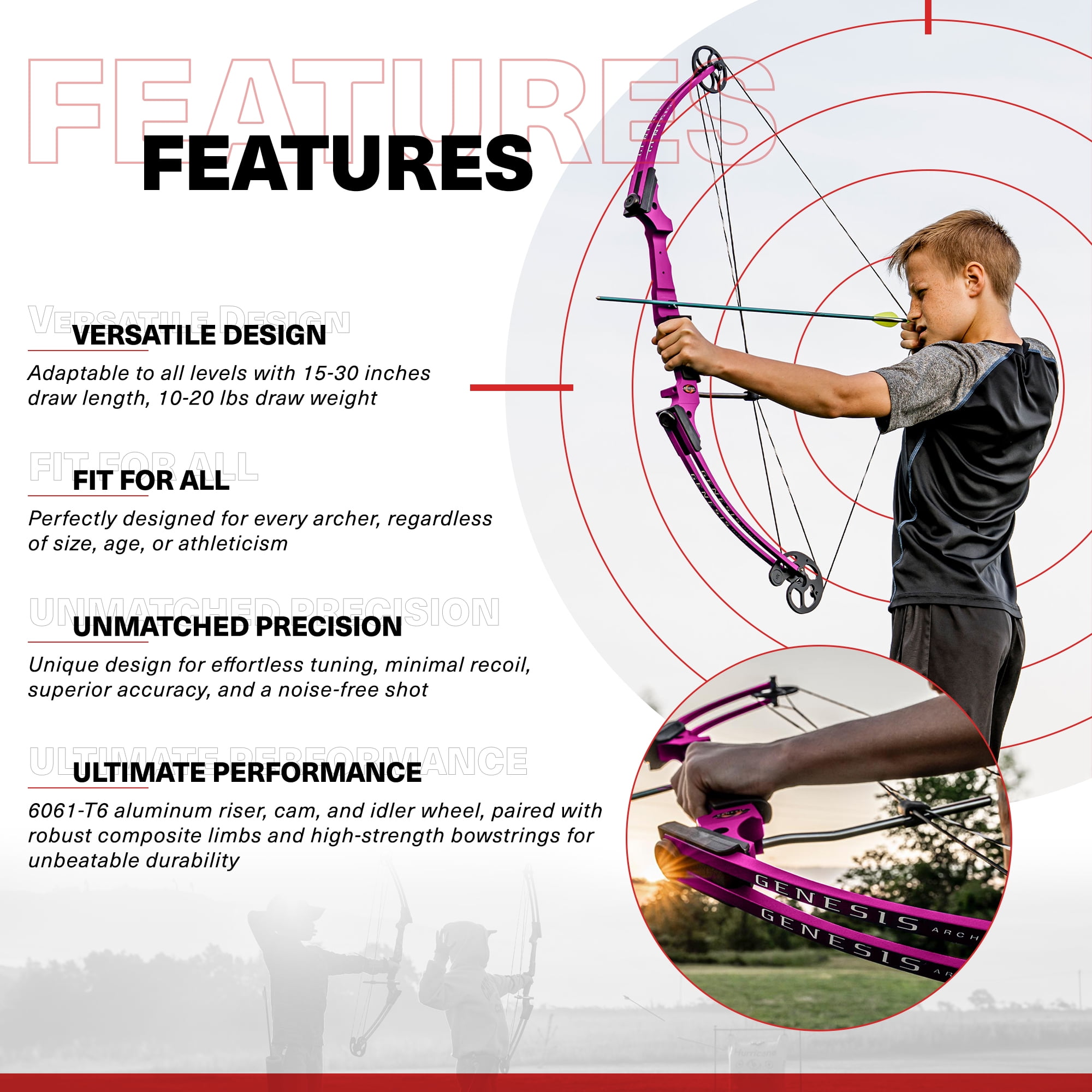 Genesis Archery Compound Bow w/Adjustable Sizing, Right-Handed (4 Pack)
