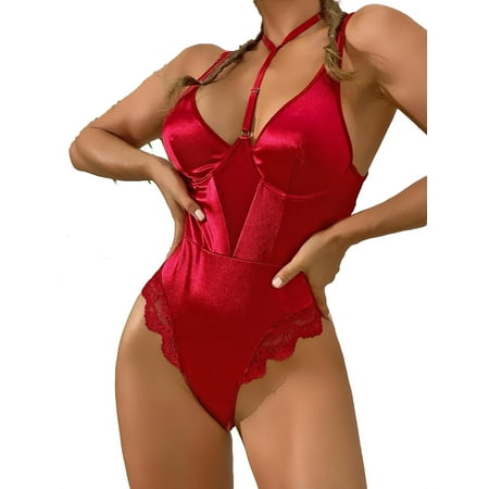 

Women Plain Teddies Burgundy Sexy Lingerie M