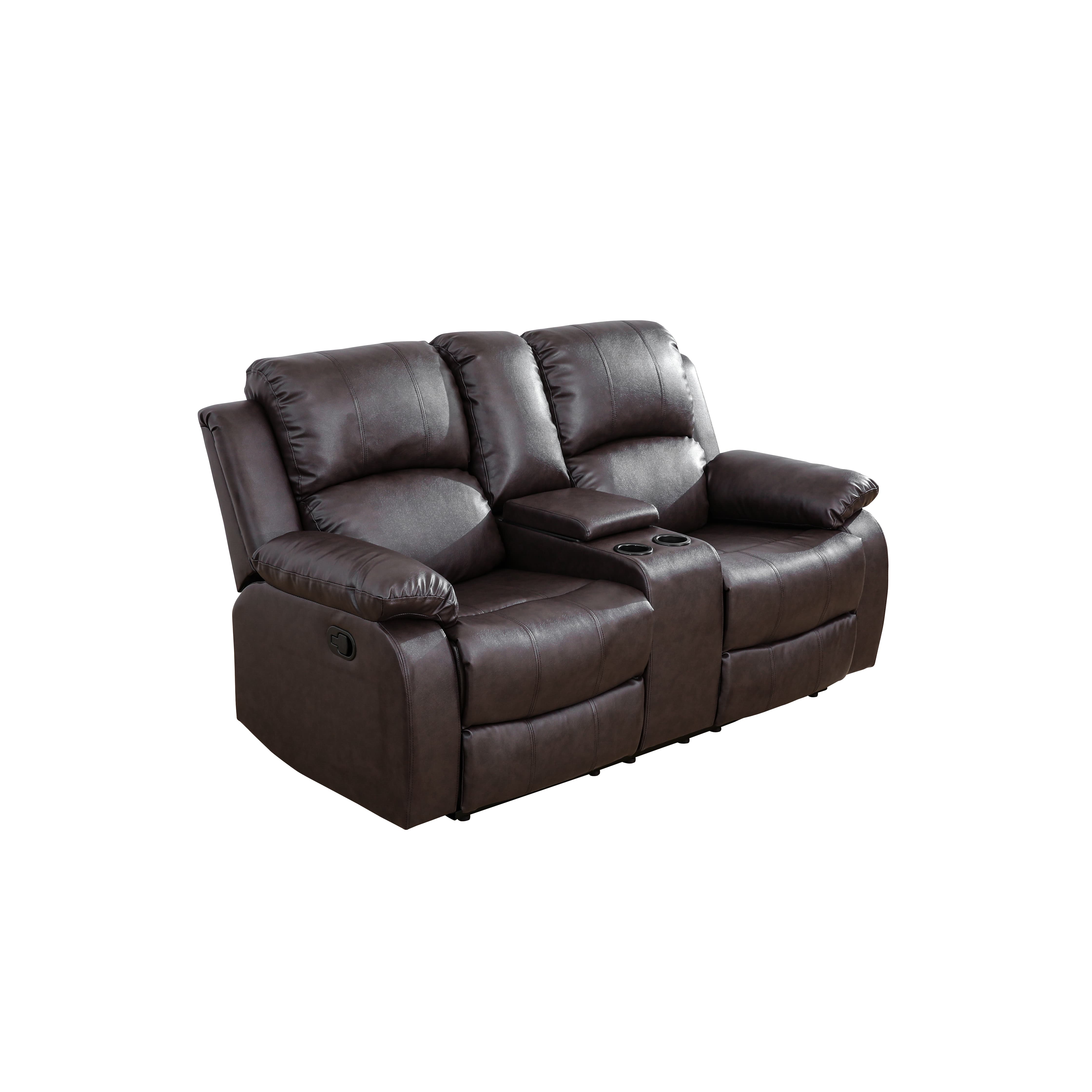 MAYEERTY Leather Recliner Loveseat, 2-Seater Ergonomic Reclining Sofa with Storage Bucket & Cup Holders, for Living Room