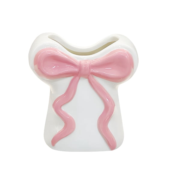 ACDANC Bow Toothbrush Holder - Cute White Ceramic Bathroom Countertop Organizer with Pink Bow,Personalized Countertop Decor,Stylish Home Accessories,Gift for Women&Girls