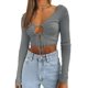 thumbnail image 1 of Sunloudy Suéter de color sólido para mujer, blusas cortas sin espalda de manga larga con cuello en V profundo, S / M / L / XL Sunloudy moda, 1 of 6
