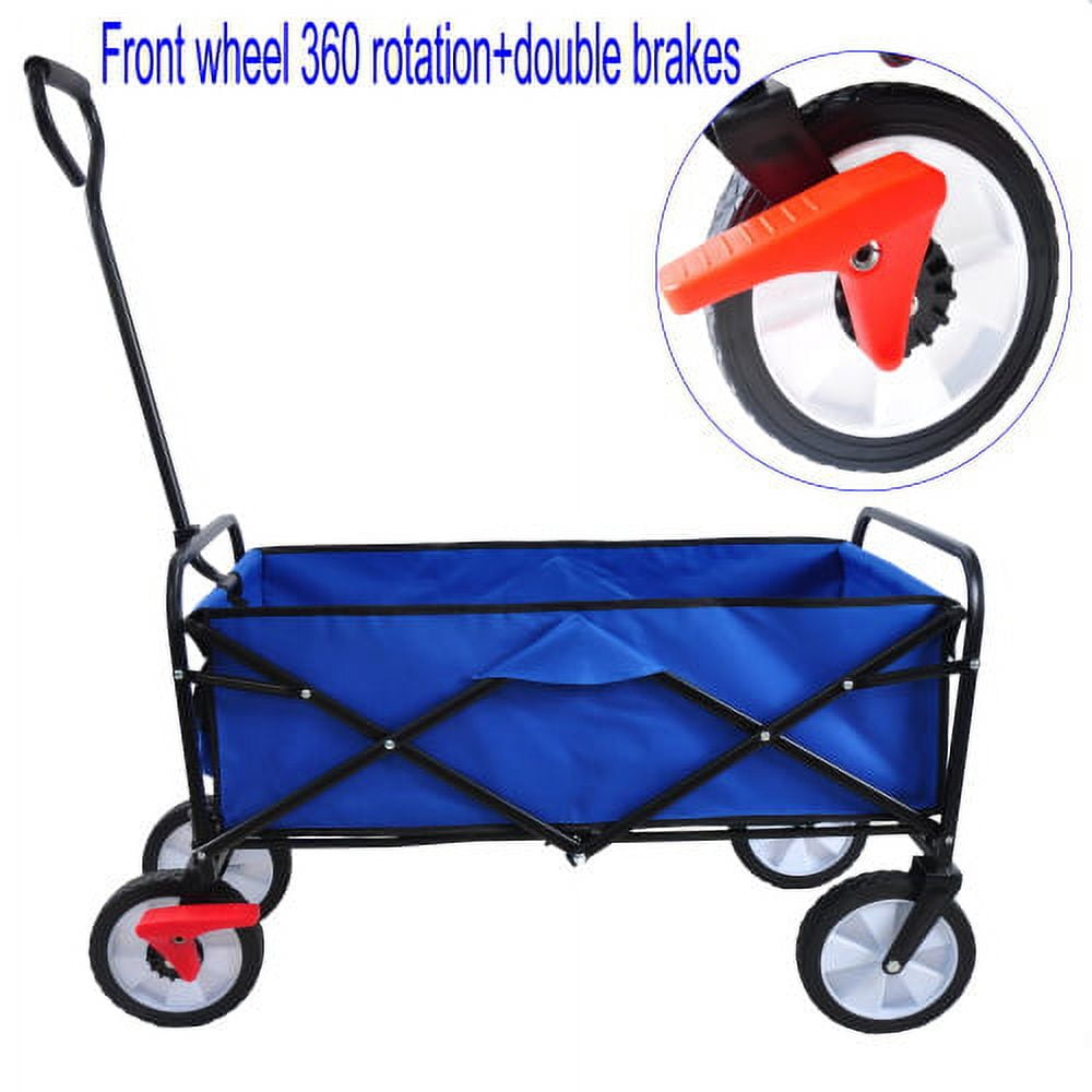 Derzers Folding Collapsible Wagon Cart, Heavy Duty Utility Wagon, Adjustable Handle, for Garden, Grocery, Beach & Camping Use