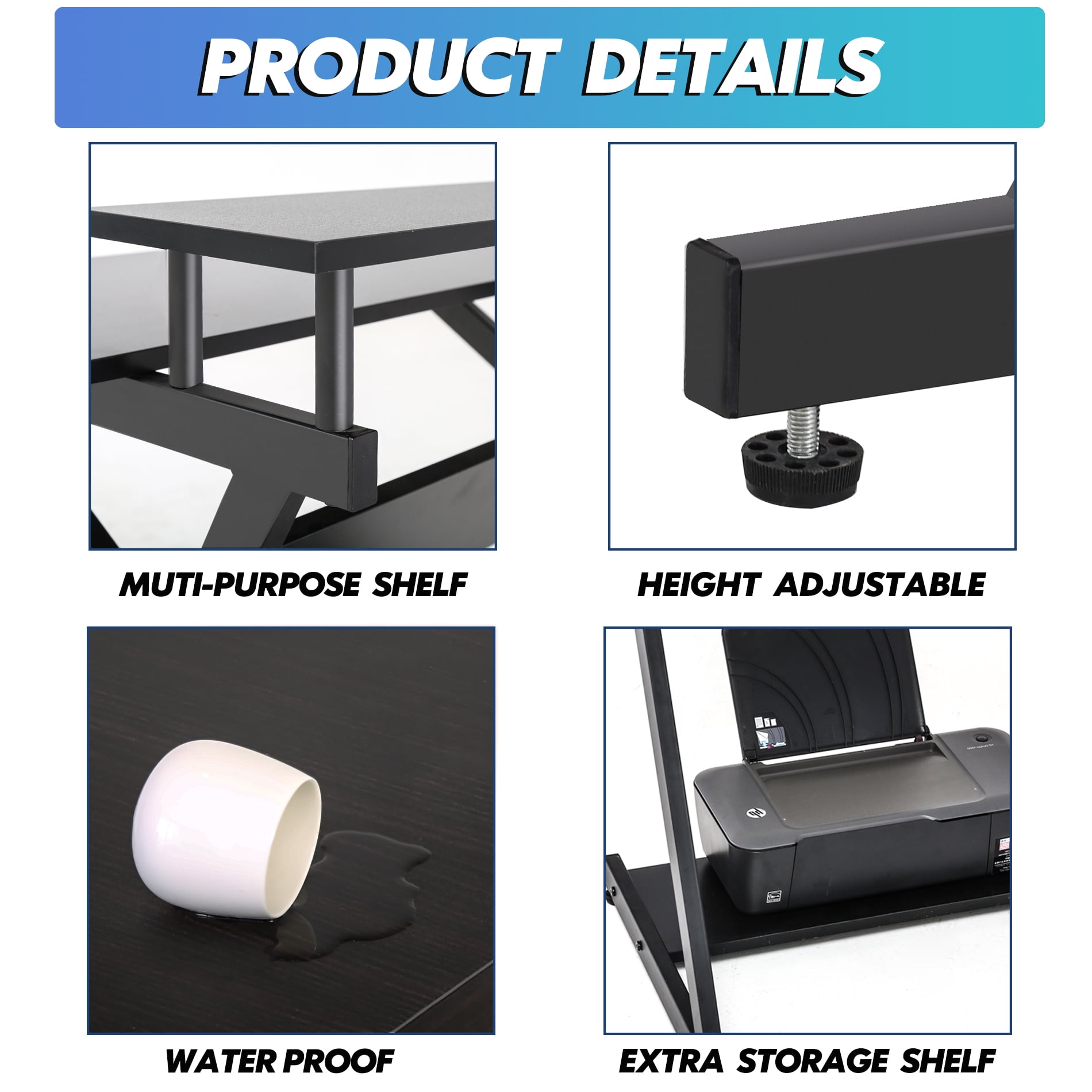 FITUEYES 39.4" Computer Desk with 2-Monitor Shelf & Office Storage Shelves, Black