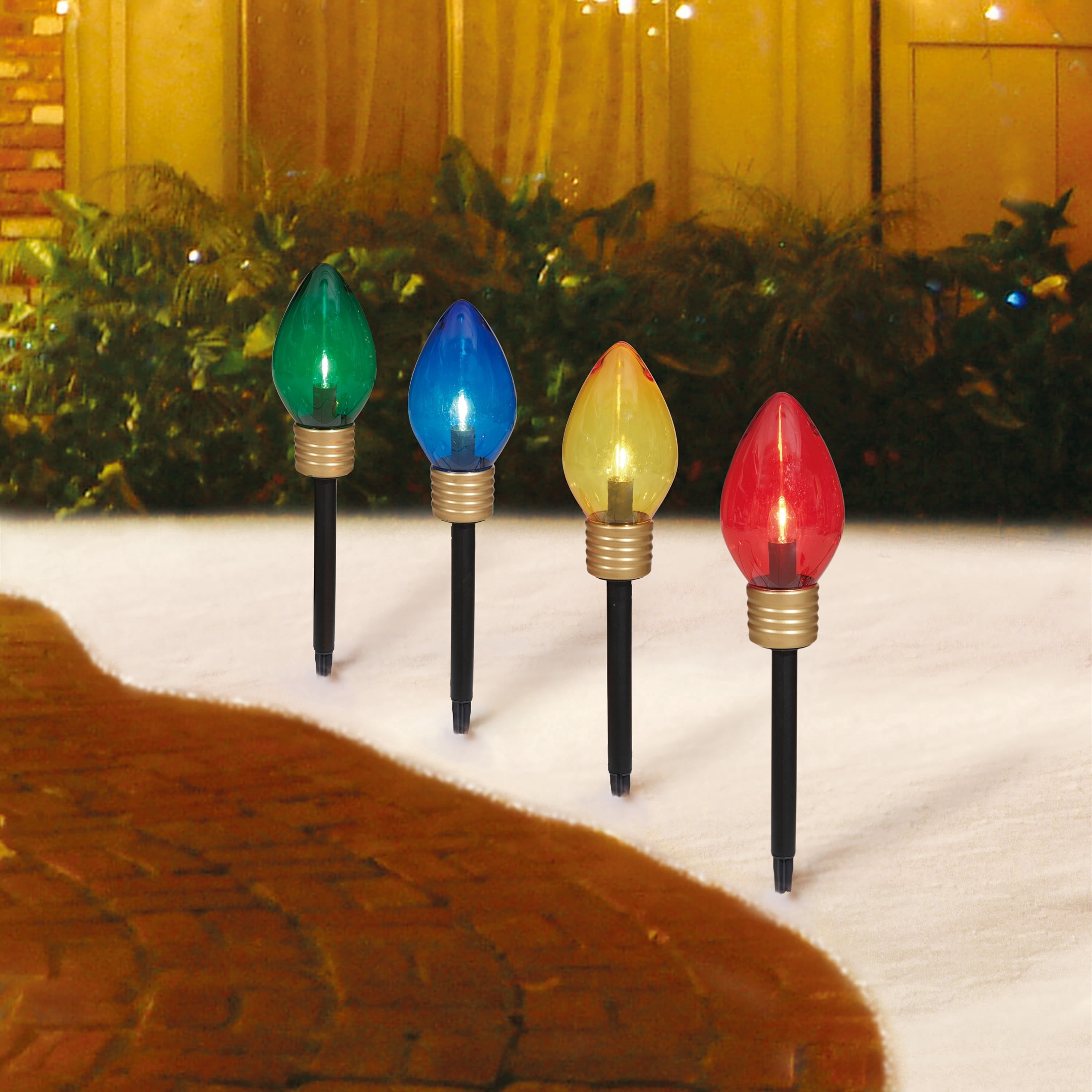 Indoor/Outdoor Jumbo LED C9 Christmas Bulb Pathway Lights, Multicolor, Set of 4, by Holiday Time