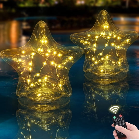 DAZLUTE 2PCS Float Pool Light Solar Inflatable Glow Star for Swimmingpool that Float Above Ground Pools Decorations Outdoor Glow in The Dark
