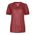 thumbnail image 3 of XFLWAM Women's Pleated Puff Sleeve Tops Summer V Neck T Shirts Loose Blouses Dressy Casual Red S, 3 of 4