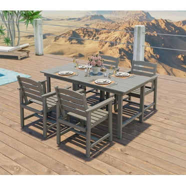 Rectangular 4 - Person 67“ L Outdoor Patio Dining Table Set with 6 Arm Chairs Extendable HDPE Plywood