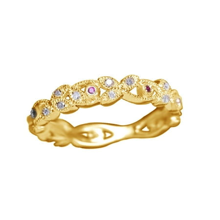 Ruby Gold Wedding Bands - Ruby & White Natural Diamond Wedding Band Ring In 10k Yellow Gold (0.2 Cttw)