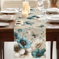 thumbnail image 3 of Teal Tulip Butterfly Table Runner 120 Inches Long,Beige Turquoise Floral Vintage Rustic Cotton Linen Table Runners Dresser Scarves,Fabric Tabletop Scarf Furniture Cover for Home Dinner Party 13"x120", 3 of 9