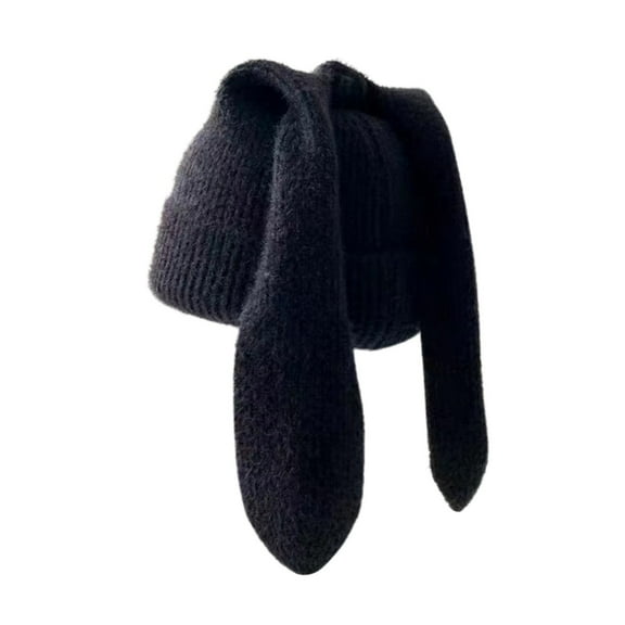 Glisme Winter Hat Fashion Long Eared Rabbit Knitted Hat Warm Cute Skin Soft Wool Hat In Trend Headgear Black