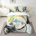 thumbnail image 2 of Gold Comforter Set 7 Piece Bed in a Bag Twin,Gradient Black White Grey Teal Abstract Ombre Bedding Sets,Brush Oil Painting Contemporary Sheet Set with Comforter Vintage Graffiti Art Room Decor, 2 of 6