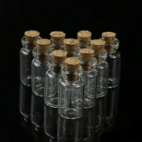 OOKWE 10pcs Mini Glass Wish Bottle Vial with Cork Stopper Storage Pendant 0.5/1/2/20mL