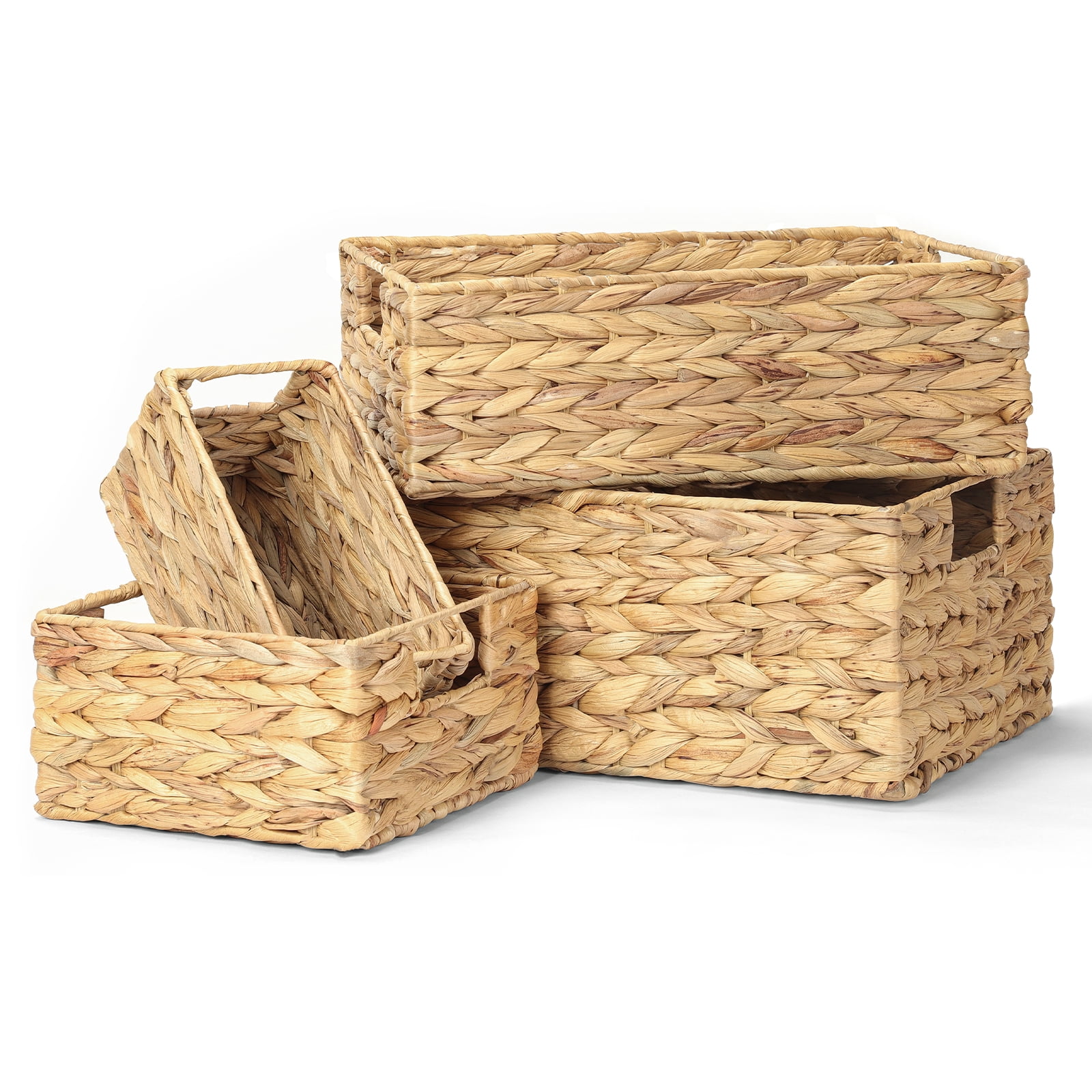 Natural Woven Storage Baskets - 4-Piece Set - For Fruits & Vegetables - Kitchen, Pantry, Countertop, Refrigerator Organization - Eco-Friendly Gourd Grass