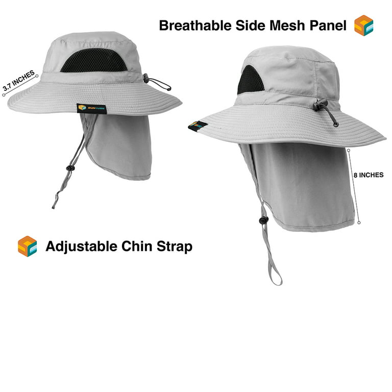 Sun Cube Fishing Hat Sun Hat for Men, Women, Hiking Sun Hat with Neck Flap, Wide Brim, Chin Strap, Safari Summer Bucket Boonie Hat, UPF 50+ Outdoor