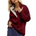 thumbnail image 2 of Uqiangy Oversized Hoodies for Women Crewneck Sweatshirt Women's Sweatshirts Fleece Pullover Women Women's Sweatshirt Crew Neck Sweatshirts Women Fall Jackets for Women 2025 Wine XL, 2 of 9