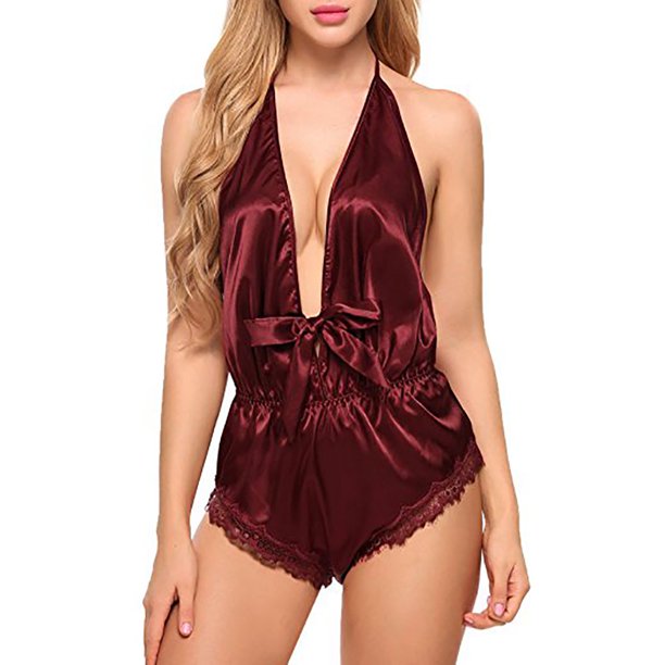 Conjunto de lencería Body ropa de dormir sin espalda Teddy One Piece Lace Trim Satin Babydoll Sex Clothes FLhrweasw Para estrenar