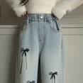 thumbnail image 6 of HUITKMM Girls Clothes Girls Fashion Cute Personality Lined Pants Elastic Waist Wide Leg Jeans Casual Demin Pants with Pockets 3892, 6 of 8