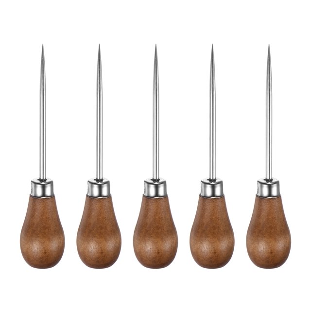 Uxcell 5 Piezas Herramienta de Costura Awl de Mano Set de Punzón de Cuero de Calabaza Individual, Color Madera
