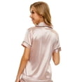 thumbnail image 5 of Conjunto de pijama de manga corta ajustado para mujer, pijama de satén con botones en la parte delantera, conjuntos de pijama para mujer, pantalones cortos, 5 of 5
