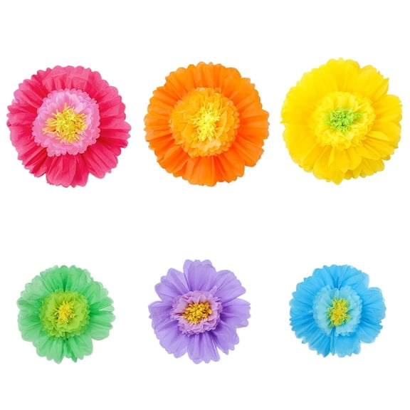 6 Pcs 31.5"x24" Giant Colorful Tissue Paper Flowers, Mexican Style Large Floral Wall Decorations
