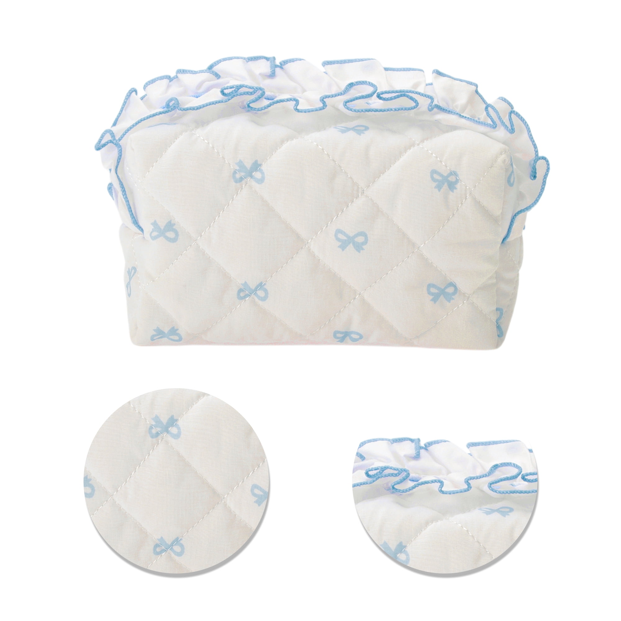 Unique Bargains 1 Pc Lace Bow Ruffles Makeup Bag for Everyday Use 3.15 in  Blue