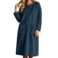 thumbnail image 7 of Mifsaly Womens Long Fleece Nightgown Plush Sleep Dress Long Sleeve Crewneck Warm Bathrobes with Pockets Navy,XL, 7 of 7