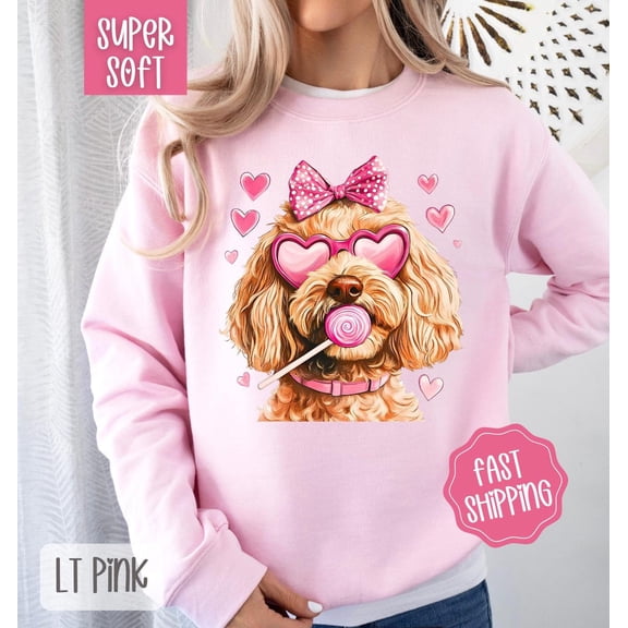 Valentine Golden Doodle Sweatshirt, Valentine's Day Crewneck, Cute Women's Sweater, Cute Valentine Dog Sweatshirt, Trendy Vday Dog Sweater All Size S-5Xl