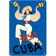Visit Cuba - Native Cuban Dancer with Maracas - Vintage Travel Poster by Conrado Walter Massaguer c.1935-8in x 12in Vintage Wood Art Sign