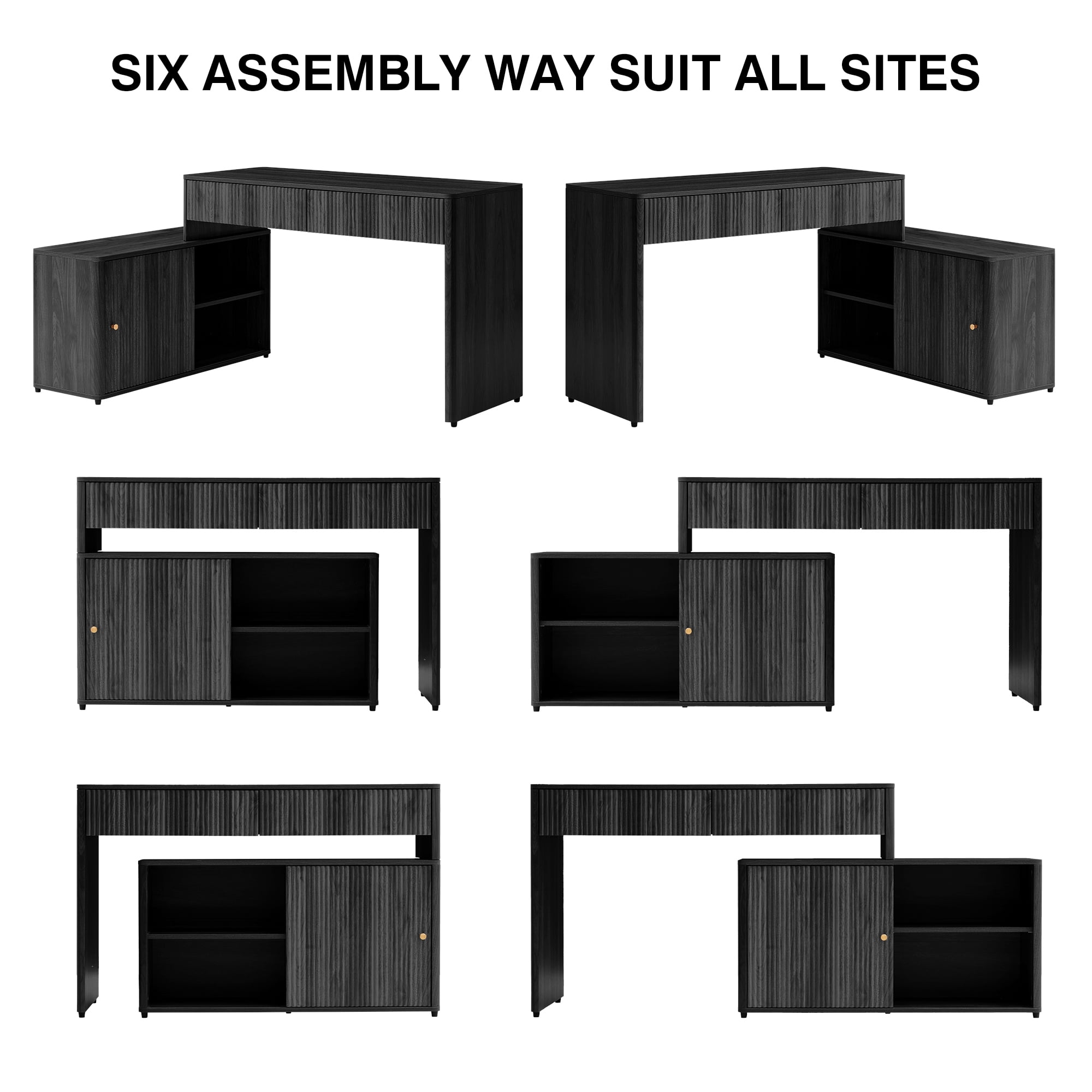 Wirrytor Modern L Shaped Desk with 2 Drawers and 2 Storage Shelves, Corner Computer Desk for Home Office, Space Saving L-Shaped Desk with Sliding Door Cabinet and Printer Stand