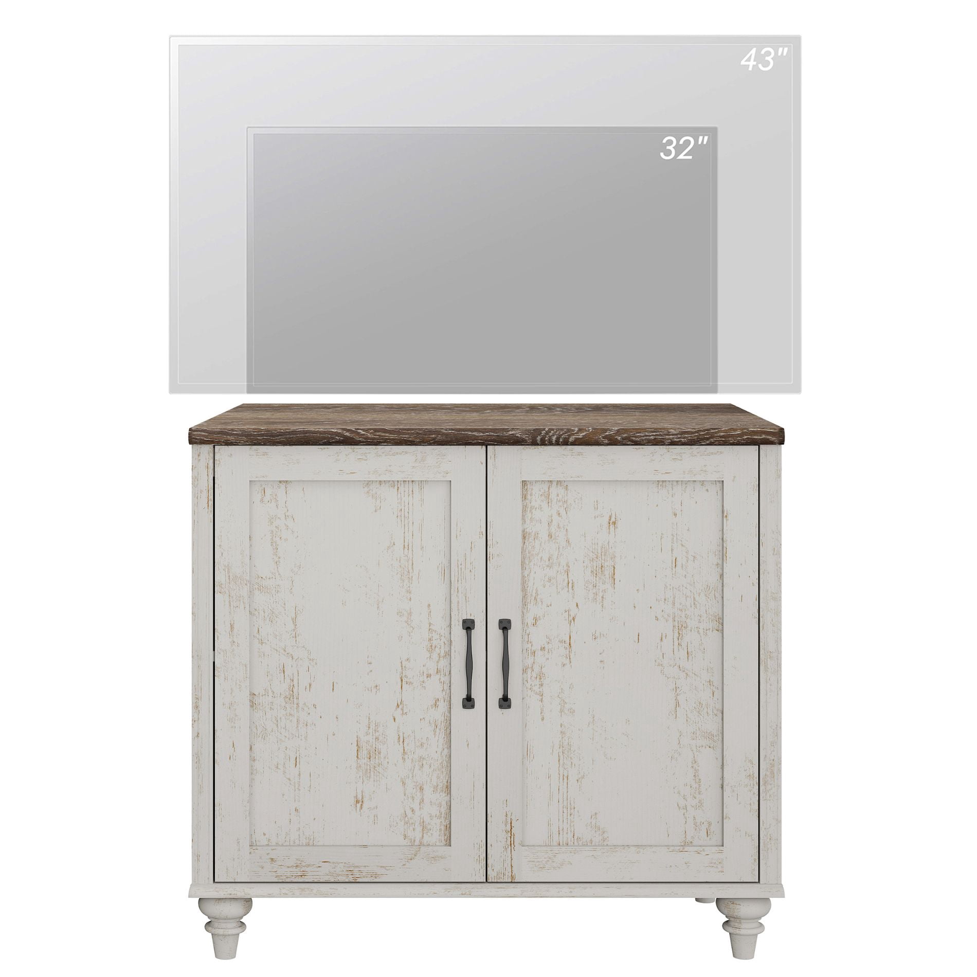 Farmhouse TV Stand For 43 Inch TV With 2 Wood Doors, Wood Universal TV Stand With Storage Cabinets, Entertainment Center TV Console Table For Living Room, Bedroom, Rustic White