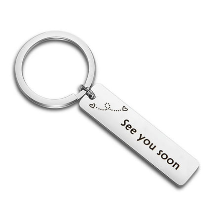 See You Soon Keychain Long Distance Relationship Gift Hand Stamped Keychain Gift for Girlfriend,