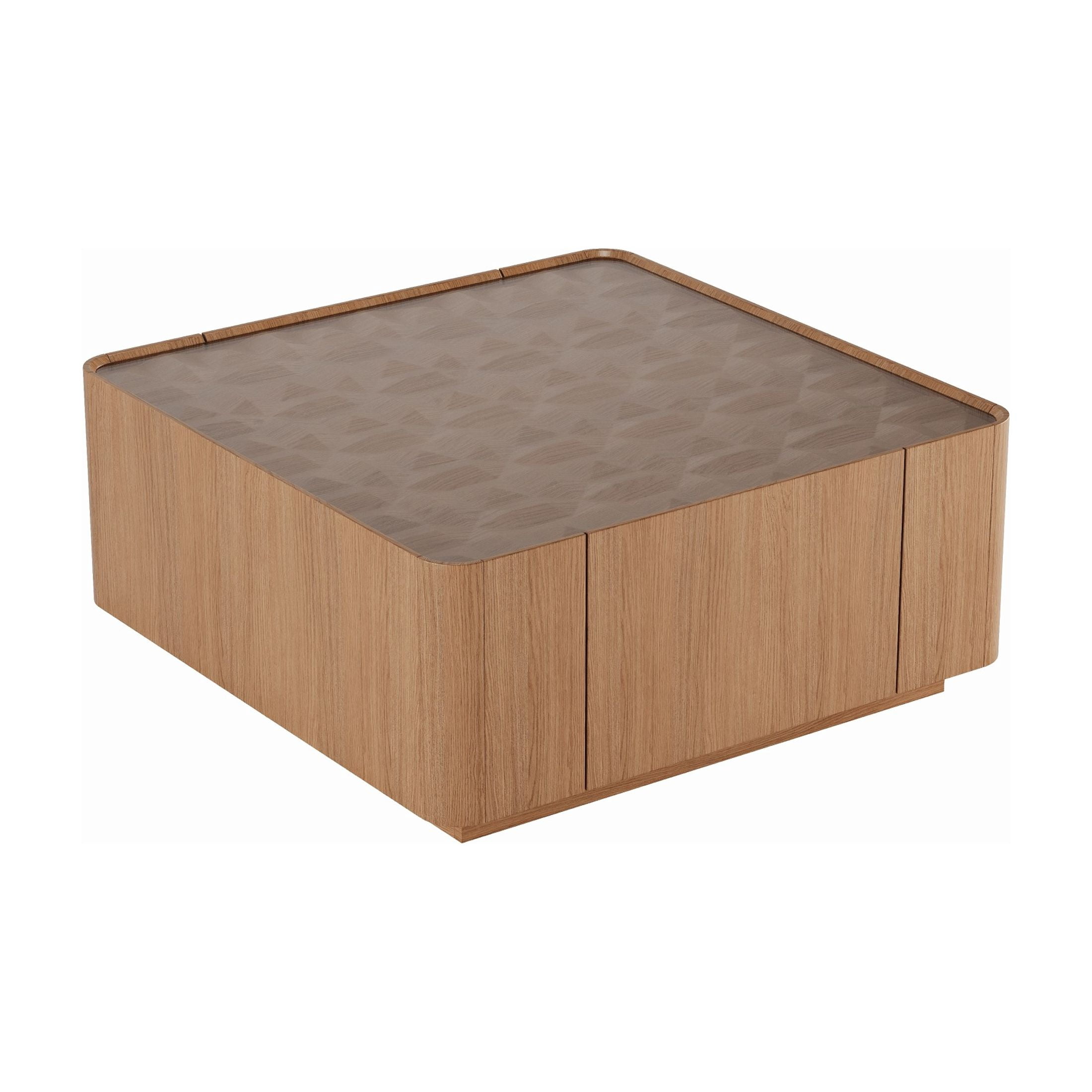 Noble House Millo 31.5" Square Wooden Coffee Table with Tempered Glass Top & Storage Drawers for Living Room, Walnut