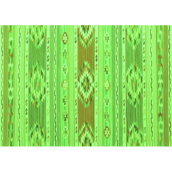 Ahgly Company Indoor Rectangle Abstract Green Contemporary Area Rugs, 2' x 4'