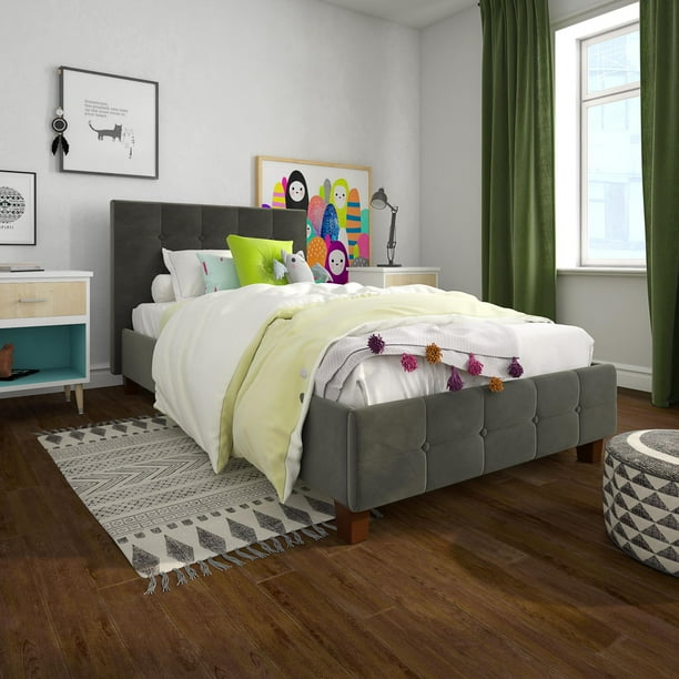DHP Rose Upholstered Bed, Grey Velvet - Twin, (Grey Velvet ...