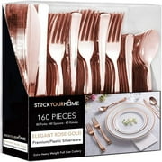 Stock Your Home Rose Gold Plastic Cutlery Set - 160 Disposable Utensils - 80 Forks, 40 Spoons/Knives