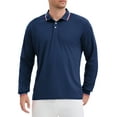 thumbnail image 5 of Men's Classic Regular Fit Solid Color Long Sleeves Business Golf Polo Shirt L Navy Blue, 5 of 6