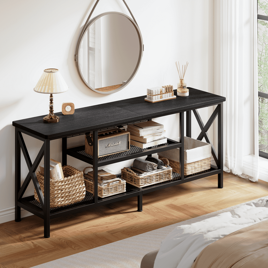 Aiho 59.8 "L TV Stand Entertainment Center for TV up to 65 inch, 65 inch TV stand with Storage Shelves for Living Room - Black