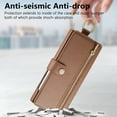 thumbnail image 3 of for Samsung Galaxy S25 Ultra Folio Flip Wallet Case, PU Leather Zipper Pocket Card Slots RFID Blocking Wristband Bracket, with Diamond Finger Ring Full Body Protection for S25 Ultra - Brown, 3 of 11