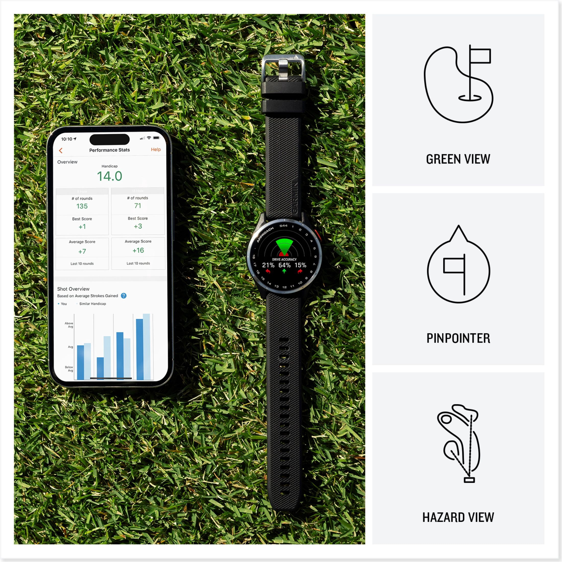 Garmin Approach S44, Essential Golf GPS Smartwatch, AMOLED Display, On-Course Features, Silver Aluminum Bezel with Black Silicone Band