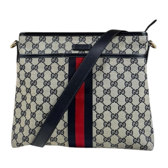 Pre-Owned Gucci Sherry Shoulder Bag in GG Canvas (388926) Navy, Women's (Good)
