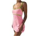 thumbnail image 1 of Vestido de tirantes informal de color con costuras delgadas en la cadera con cuello de una palabra para mujer Fridja  hjkh164, 1 of 5