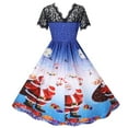 thumbnail image 4 of CEHVOM Robe de Fête Vintage à Manches Courtes et Col Rond pour Femmes de Noël, 4 of 8